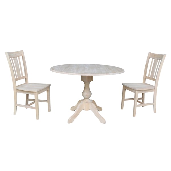 International Concepts Round 42 in Rd Top Pedestal Table, 2 Chairs, Unfinished, Ready to Finish, 42 in W, 42 in L, Wood K-42DPT-11-C10-2 - main